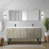 Lancy 72" Rustic Acacia Double Bathroom Vanity, White Quartz Top, White Square Sinks, Balzani Gun Metal Faucet Set, and 70" Frameless Mirror