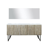 Lancy 72" Rustic Acacia Double Bathroom Vanity, White Quartz Top, White Square Sinks, and 70" Frameless Mirror