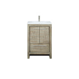 Lafarre 24 in. Rustic Acacia  Freestanding Bathroom Vanity with White Quartz Top, White Square Sink, and Labaro Brushed Nickel Faucet Set