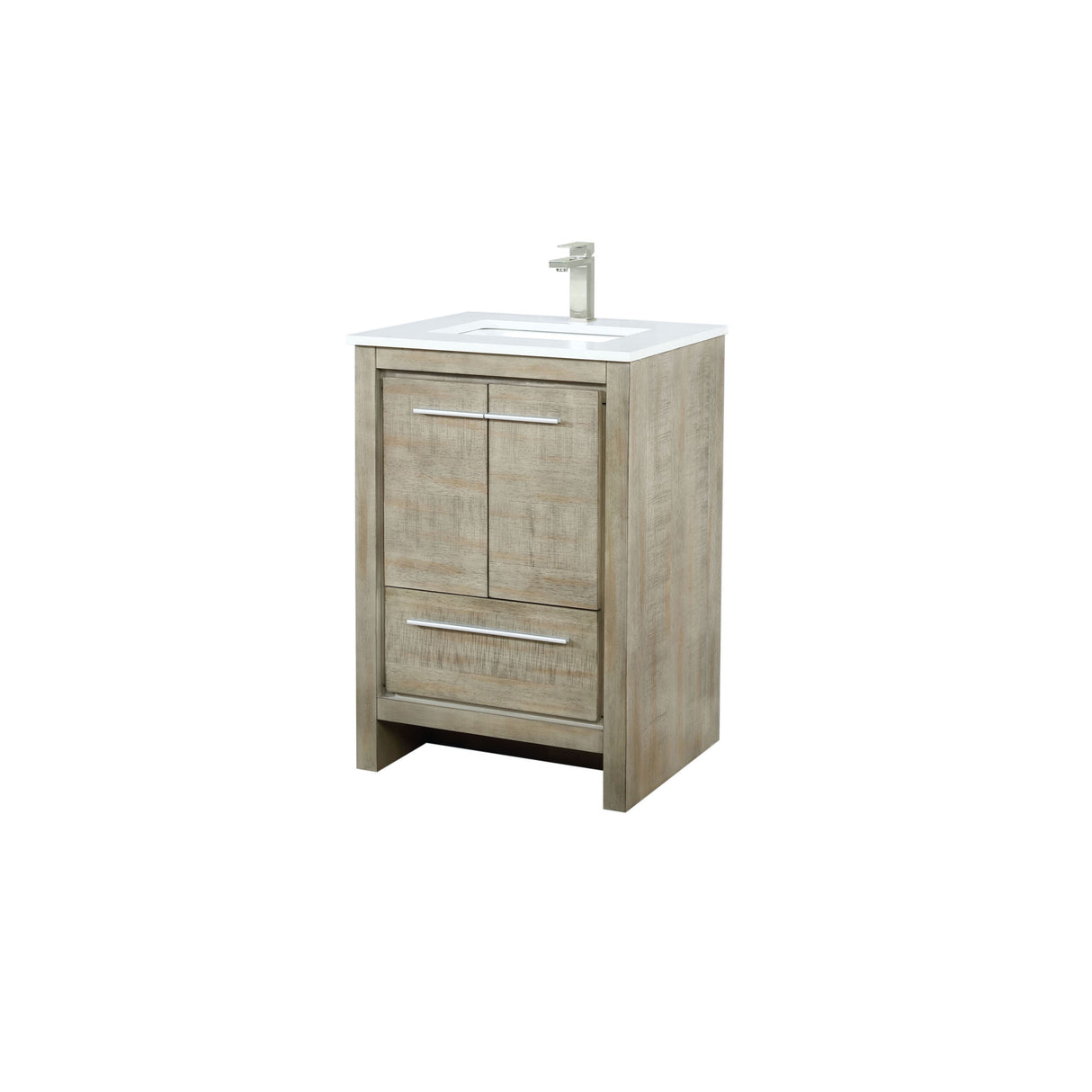 Lafarre 24 in. Rustic Acacia  Freestanding Bathroom Vanity with White Quartz Top, White Square Sink, and Labaro Brushed Nickel Faucet Set