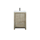 Lafarre 24 in. Rustic Acacia  Freestanding Bathroom Vanity with White Quartz Top, White Square Sink, and Balzani Gun Metal Faucet Set