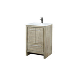 Lafarre 24 in. Rustic Acacia  Freestanding Bathroom Vanity with White Quartz Top, White Square Sink, and Balzani Gun Metal Faucet Set