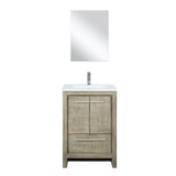Lafarre 24" Rustic Acacia Bathroom Vanity, White Quartz Top, White Square Sink, Monte Chrome Faucet Set, and 18" Frameless Mirror