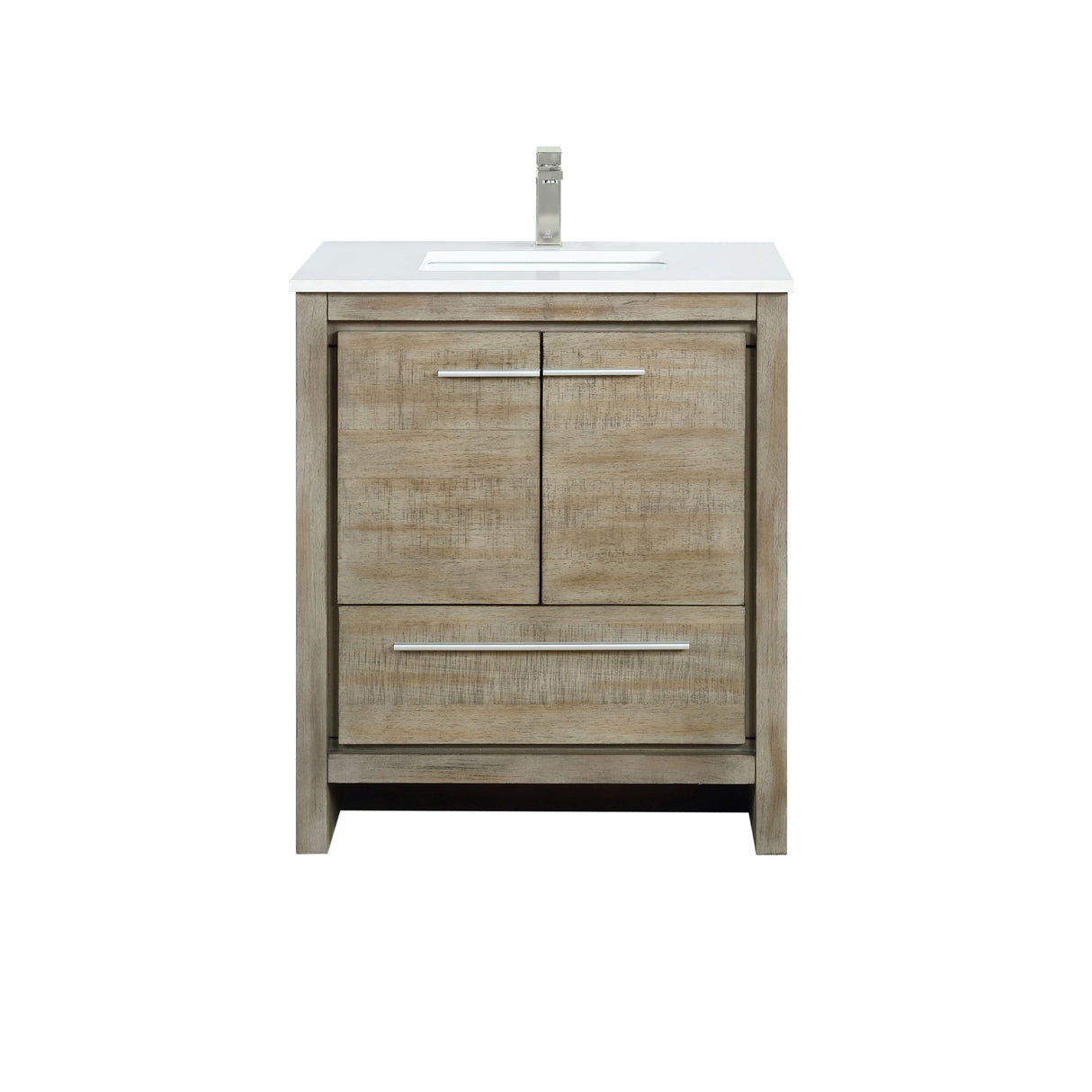 Lafarre 30 in. Rustic Acacia  Freestanding Bathroom Vanity with White Quartz Top, White Square Sink, and Labaro Brushed Nickel Faucet Set