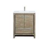 Lafarre 30 in. Rustic Acacia  Freestanding Bathroom Vanity with White Quartz Top, White Square Sink, and Labaro Brushed Nickel Faucet Set