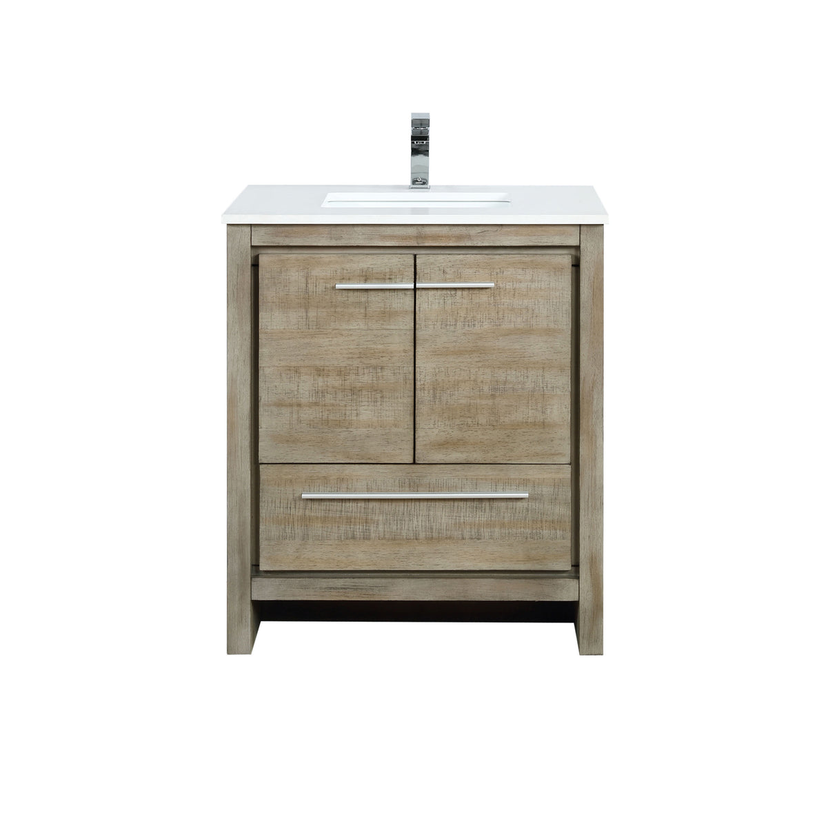 Lafarre 30 in. Rustic Acacia  Freestanding Bathroom Vanity with White Quartz Top, White Square Sink, and Monte Chrome Faucet Set