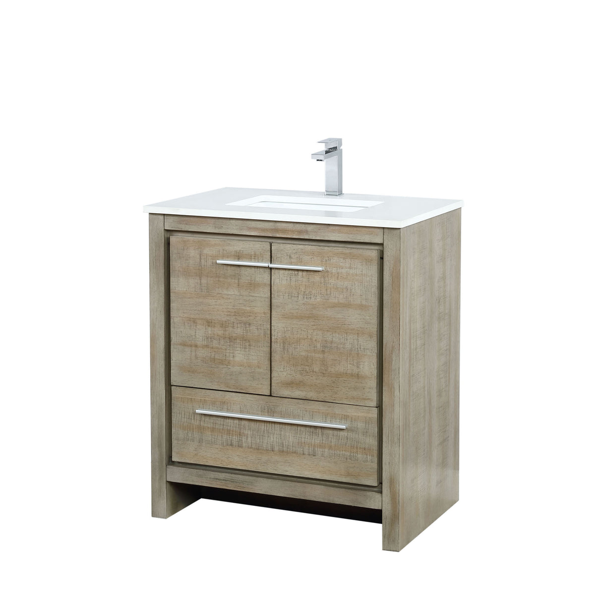 Lafarre 30 in. Rustic Acacia  Freestanding Bathroom Vanity with White Quartz Top, White Square Sink, and Monte Chrome Faucet Set