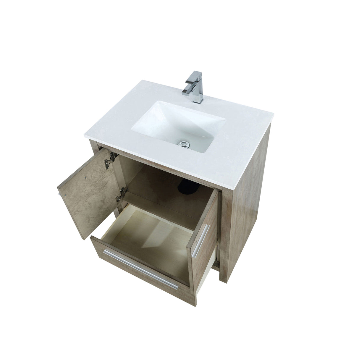 Lafarre 30 in. Rustic Acacia  Freestanding Bathroom Vanity with White Quartz Top, White Square Sink, and Monte Chrome Faucet Set