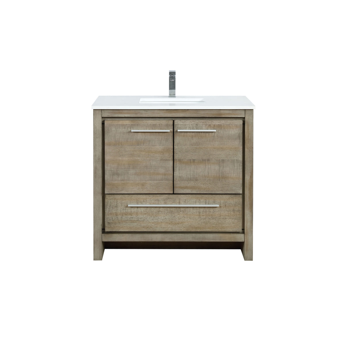 Lafarre 36 in. Rustic Acacia  Freestanding Bathroom Vanity with White Quartz Top, White Square Sink, and Monte Chrome Faucet Set