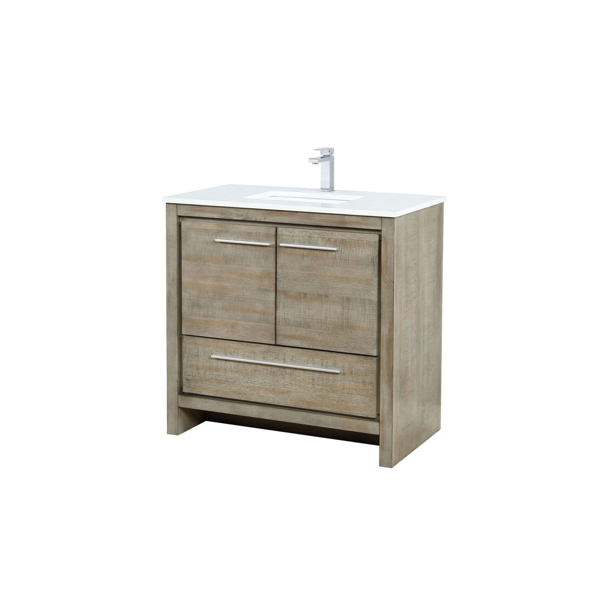 Lafarre 36 in. Rustic Acacia  Freestanding Bathroom Vanity with White Quartz Top, White Square Sink, and Monte Chrome Faucet Set