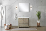 Lafarre 36" Rustic Acacia Bathroom Vanity, White Quartz Top, White Square Sink, Labaro Brushed Nickel Faucet Set, and 28" Frameless Mirror