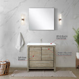 Lafarre 36 in. Rustic Acacia  Freestanding Bathroom Vanity with White Quartz Top, White Square Sink, and Labaro Brushed Nickel Faucet Set