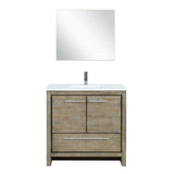 Lafarre 36" Rustic Acacia Bathroom Vanity, White Quartz Top, White Square Sink, Monte Chrome Faucet Set, and 28" Frameless Mirror