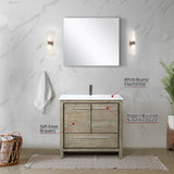 Lafarre 36" Rustic Acacia Bathroom Vanity, White Quartz Top, White Square Sink, and 28" Frameless Mirror