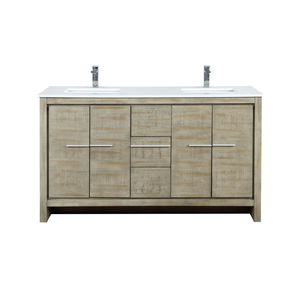 Lafarre 60 in. Rustic Acacia  Freestanding Bathroom Vanity with White Quartz Top, White Square Sink, and Monte Chrome Faucet Set