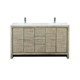 Lafarre 60 in. Rustic Acacia  Freestanding Bathroom Vanity with White Quartz Top, White Square Sink, and Monte Chrome Faucet Set