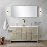 Lafarre 60" Rustic Acacia Double Bathroom Vanity, White Quartz Top, White Square Sinks, Monte Chrome Faucet Set, and 55" Frameless Mirror