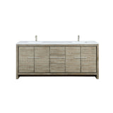 Lafarre 80 in. Rustic Acacia  Freestanding Bathroom Vanity with White Quartz Top, White Square Sink, and Labaro Brushed Nickel Faucet Set
