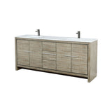 Lafarre 80 in. Rustic Acacia  Freestanding Bathroom Vanity with White Quartz Top, White Square Sink, and Balzani Gun Metal Faucet Set