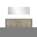 Lafarre 80" Rustic Acacia Double Bathroom Vanity, White Quartz Top, White Square Sinks, and 70" Frameless Mirror