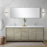 Lafarre 80" Rustic Acacia Double Bathroom Vanity, White Quartz Top, White Square Sinks, Balzani Gun Metal Faucet Set, and 70" Frameless Mirror