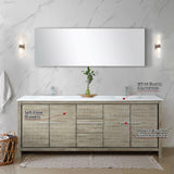 Lafarre 80" Rustic Acacia Double Bathroom Vanity, White Quartz Top, White Square Sinks, Monte Chrome Faucet Set, and 70" Frameless Mirror