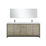 Lafarre 80" Rustic Acacia Double Bathroom Vanity, White Quartz Top, White Square Sinks, Balzani Gun Metal Faucet Set, and 70" Frameless Mirror