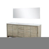 Lafarre 80" Rustic Acacia Double Bathroom Vanity, White Quartz Top, White Square Sinks, and 70" Frameless Mirror