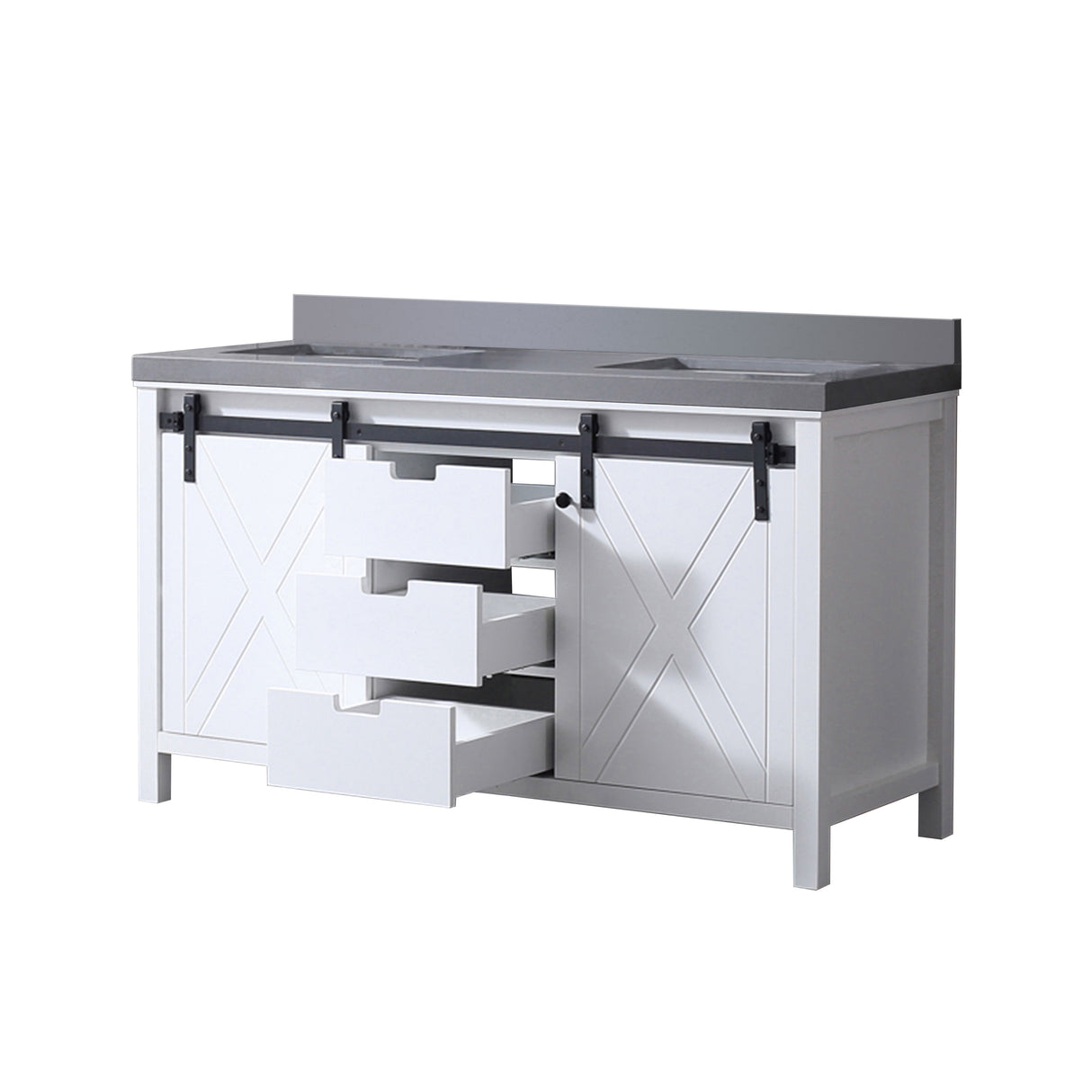 Marsyas 60 in. Freestanding Bathroom Vanity with White Quartz top, White Square Sink