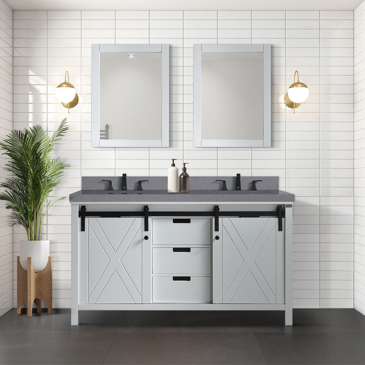Marsyas 60 in. Freestanding Bathroom Vanity with White Quartz top, White Square Sink