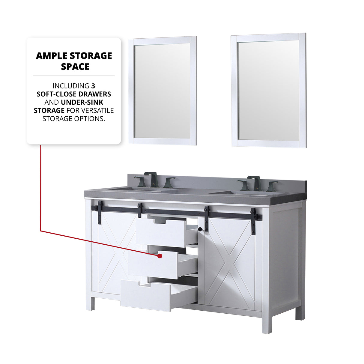 Marsyas 60 in. Freestanding Bathroom Vanity with White Quartz top, White Square Sink