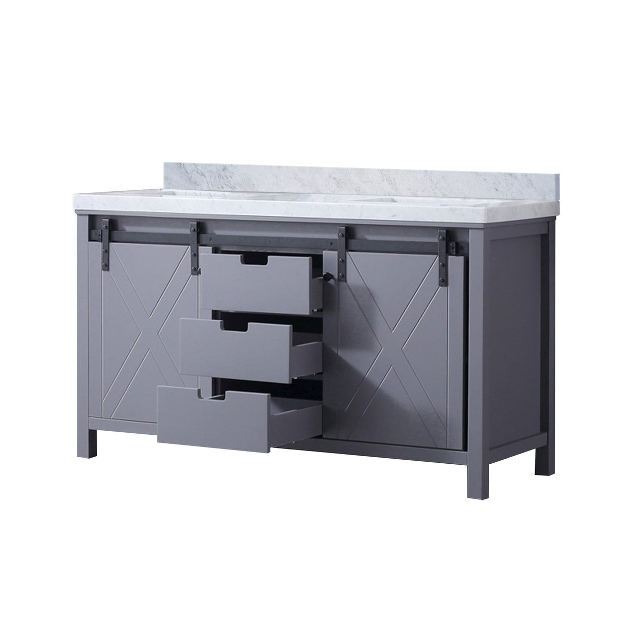 Marsyas 60 in. Freestanding Bathroom Vanity with White Quartz top, White Square Sink