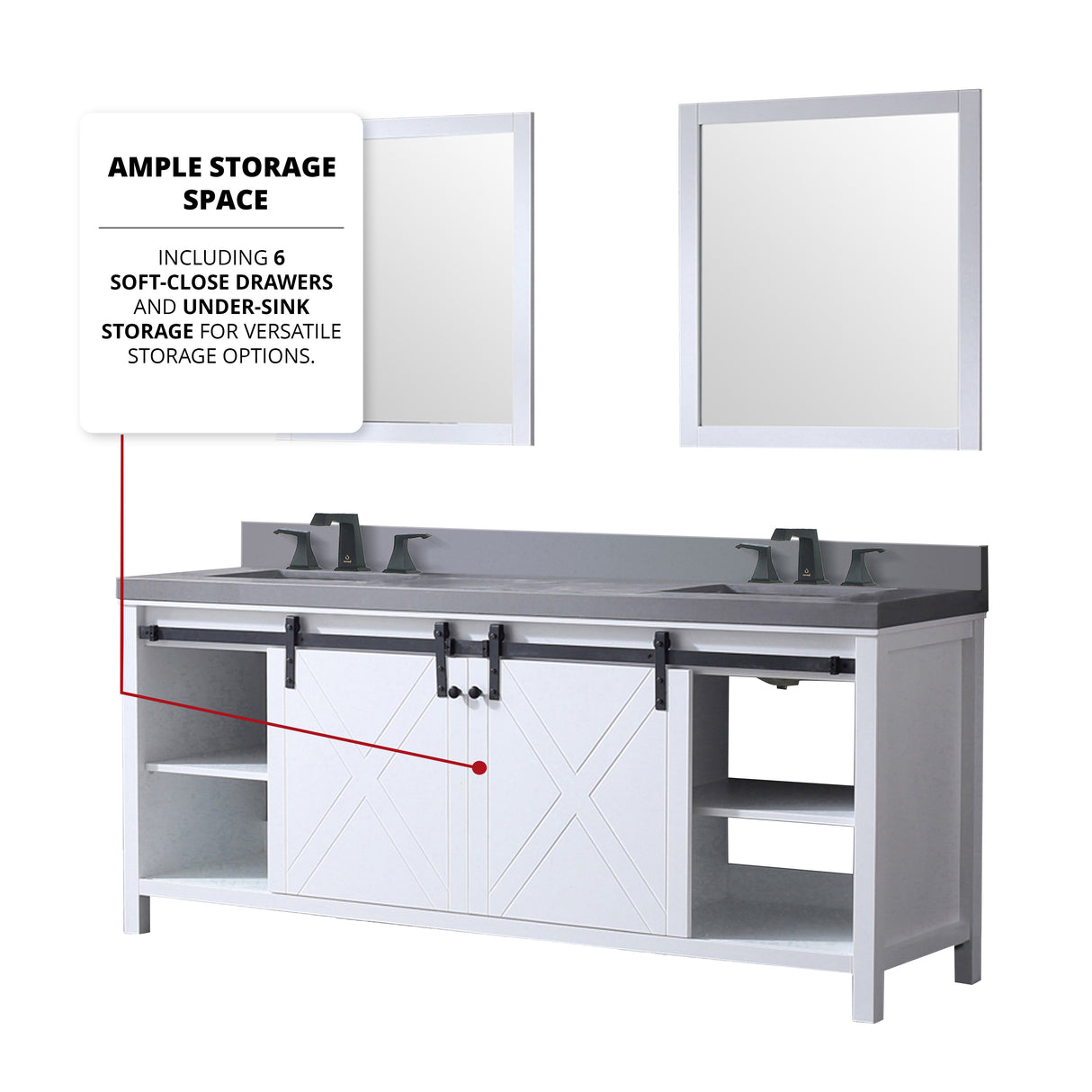 Marsyas 80 in. Freestanding Bathroom Vanity with White Quartz top, White Square Sink