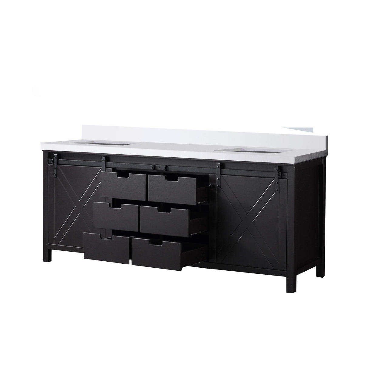 Marsyas 80 in. Freestanding Bathroom Vanity with White Quartz top, White Square Sink