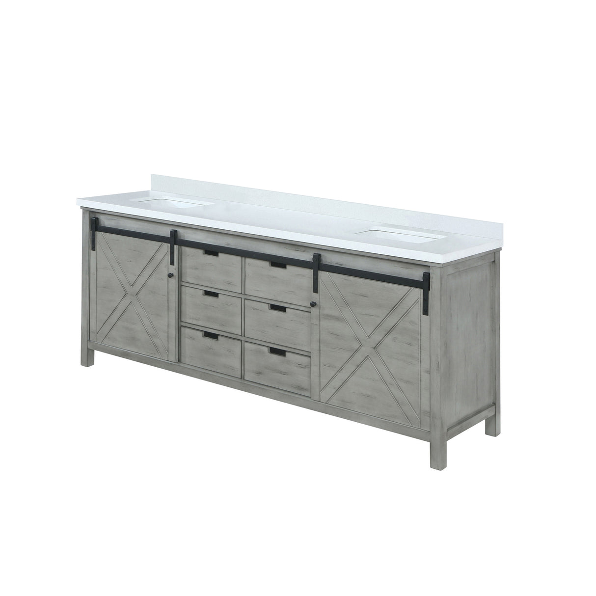 Marsyas 80 in. Freestanding Bathroom Vanity with White Quartz top, White Square Sink