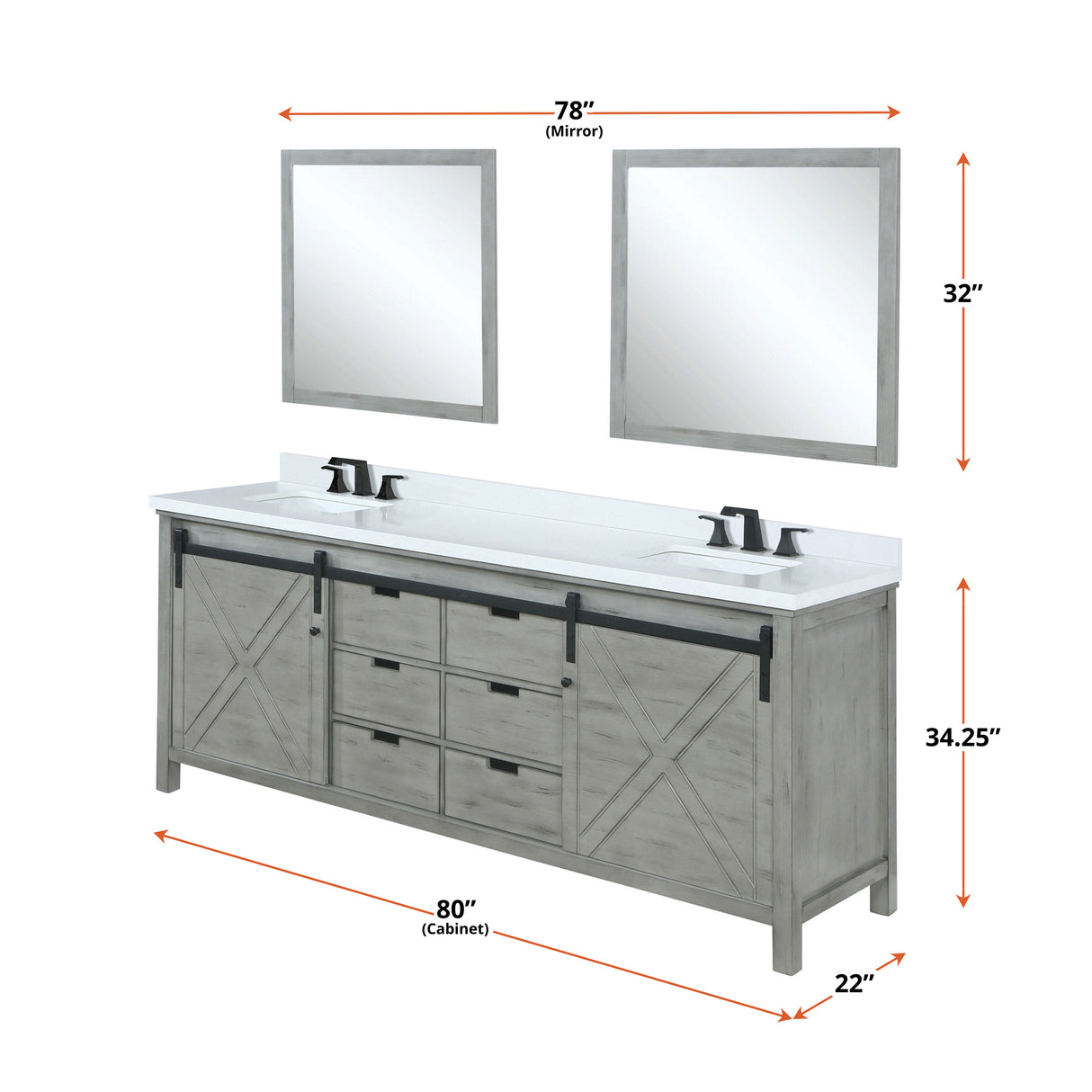 Marsyas 80 in. Freestanding Bathroom Vanity with White Quartz top, White Square Sink