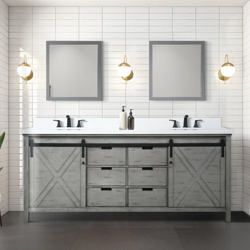 Marsyas 80 in. Freestanding Bathroom Vanity with White Quartz top, White Square Sink