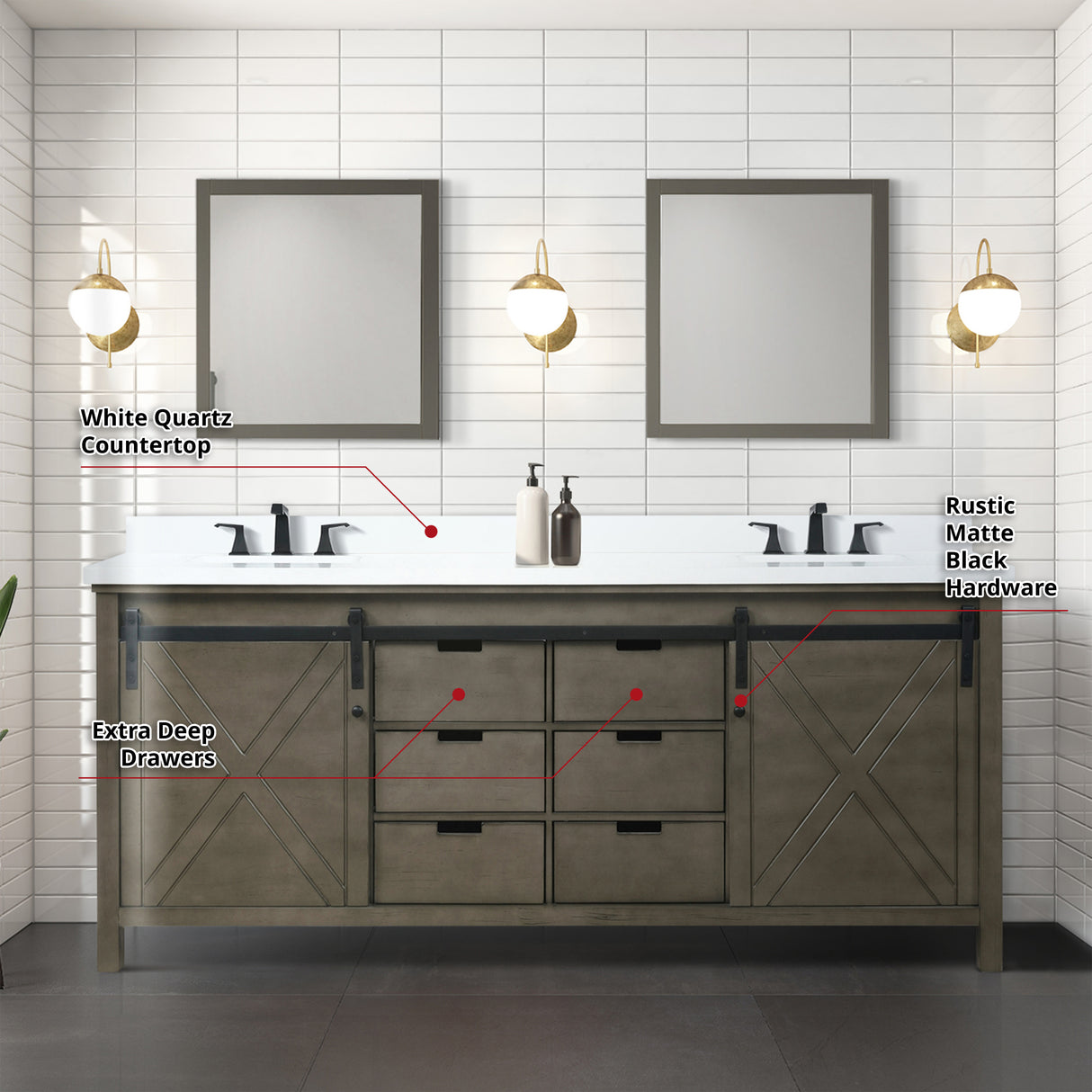 Marsyas 80 in. Freestanding Bathroom Vanity with White Quartz top, White Square Sink