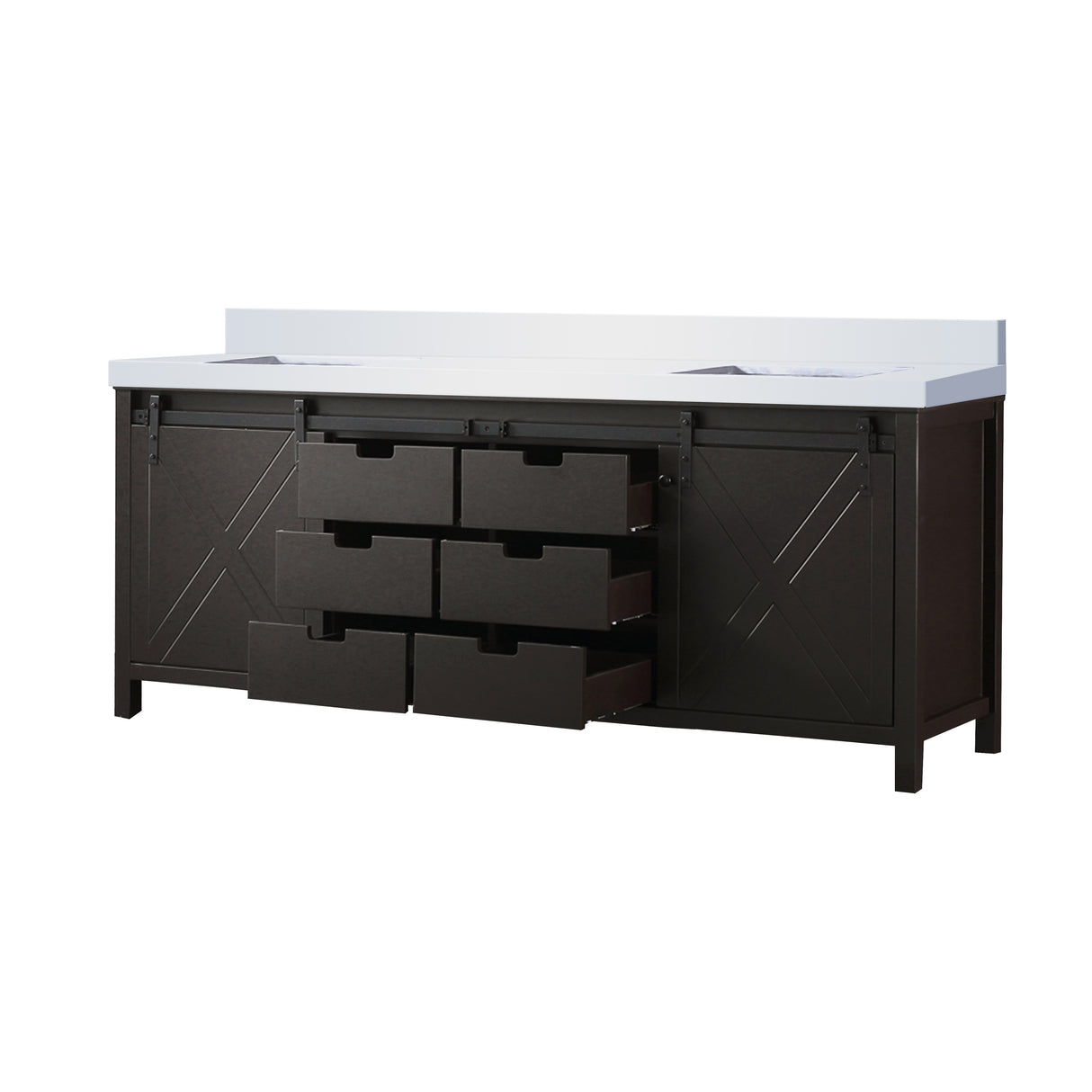 Marsyas 84 in. Freestanding Bathroom Vanity with White Quartz top, White Square Sink