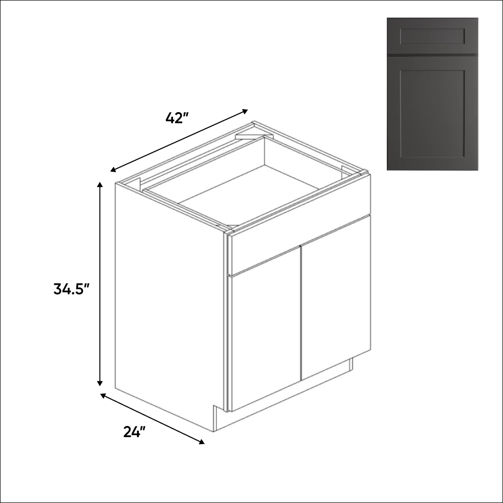 Liberty Shaker Grey - 42 Inch Full Height Double Door Base Cabinet - 42" Width x 34.5" Height x 24" Depth