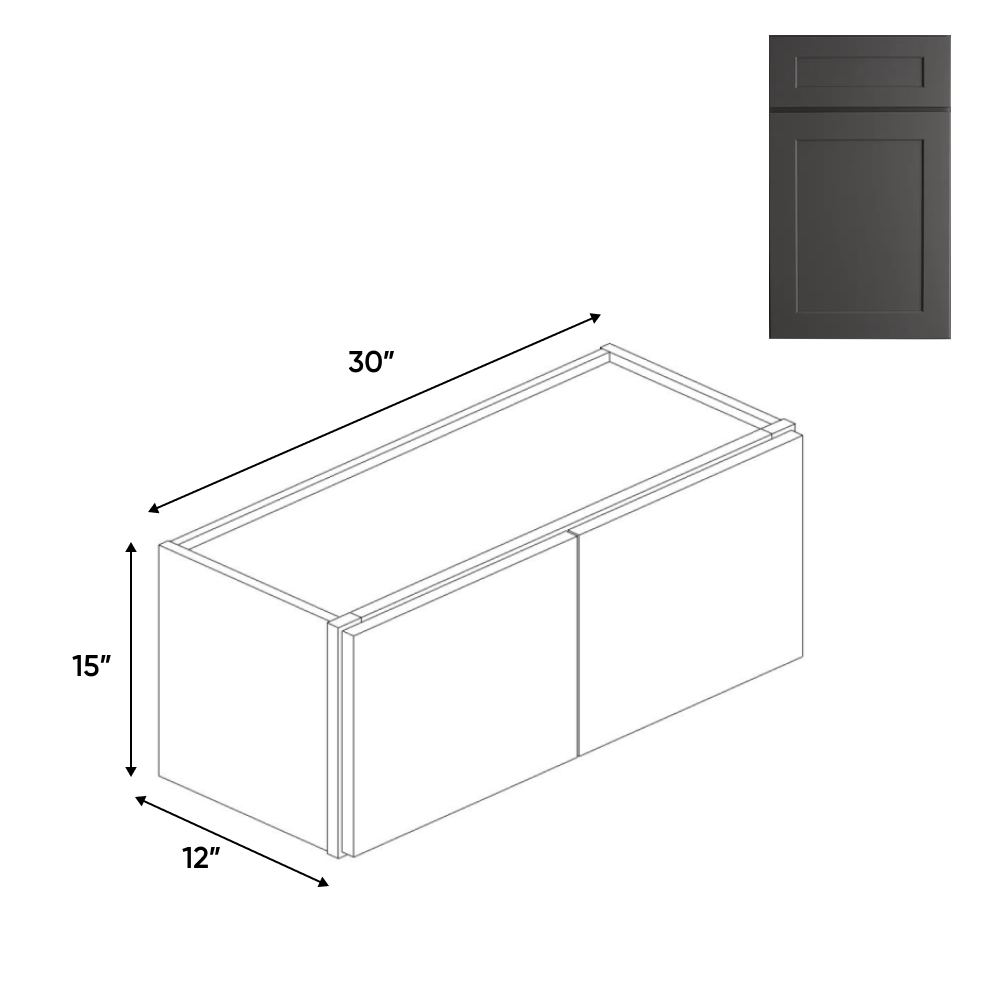 Liberty Shaker Grey - 30 Inch Height Double Door Wall Cabinet - 30" Width x 15" Height x 12" Depth