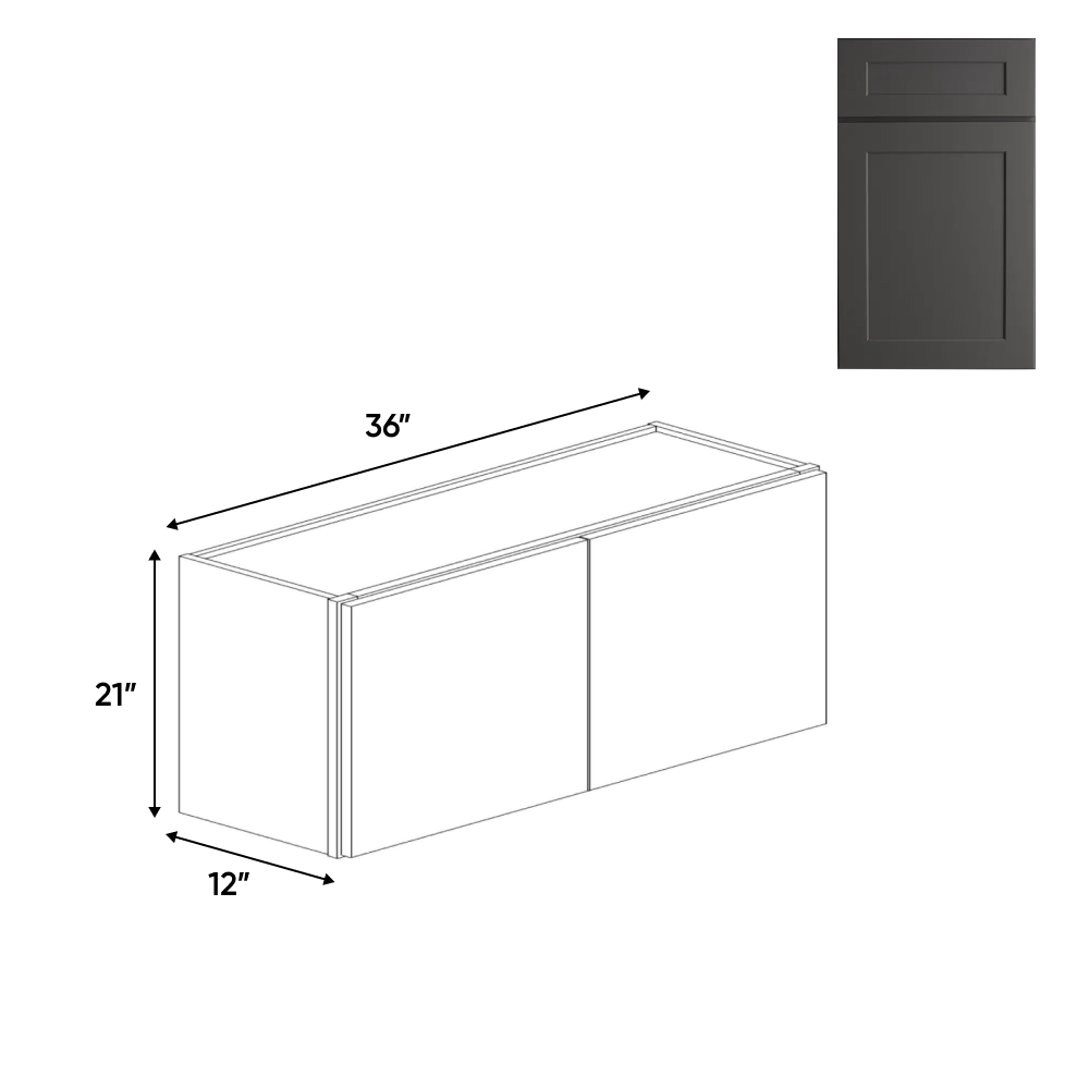 Liberty Shaker Grey - 36 Inch Height Double Door Wall Cabinet - 36" Width x 21" Height x 12" Depth