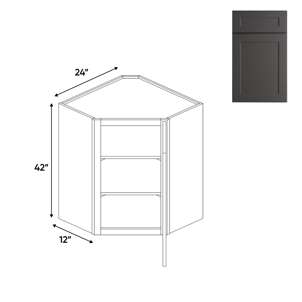 Liberty Shaker Grey - 24 Inch Diagonal Corner Wall Cabinet - 24" Width x 42" Height x 12" Depth