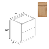 Liberty Shaker Karamel - 30 Inch Double Drawer Base Cabinet - 30" Width x 34.5" Height x 24" Depth