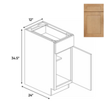 Liberty Shaker Karamel - 12 Inch Single Door Base Cabinet - 12" Width x 34.5" Height x 24" Depth