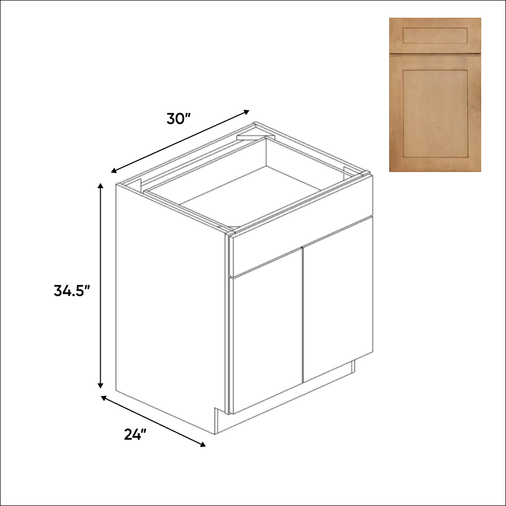 Liberty Shaker Karamel - 30 Inch Full Height Double Door Base Cabinet - 30" Width x 34.5" Height x 24" Depth