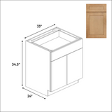 Liberty Shaker Karamel - 33 Inch Full Height Double Door Base Cabinet - 33" Width x 34.5" Height x 24" Depth