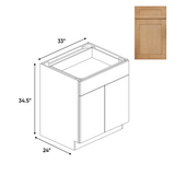 Liberty Shaker Karamel - 33 Inch Double Door Base Cabinet - 33" Width x 34.5" Height x 24" Depth