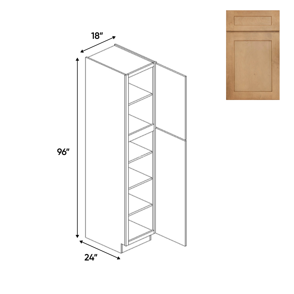 Liberty Shaker Karamel - 18 Inch Single Door Pantry Tall Cabinet - 18" Width x 96" Height x 24" Depth