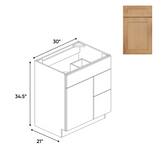 Liberty Shaker Karamel - 30 Inch Vanity Sink Drawer Base Cabinet - 30" Width x 34.5" Height x 21" Depth